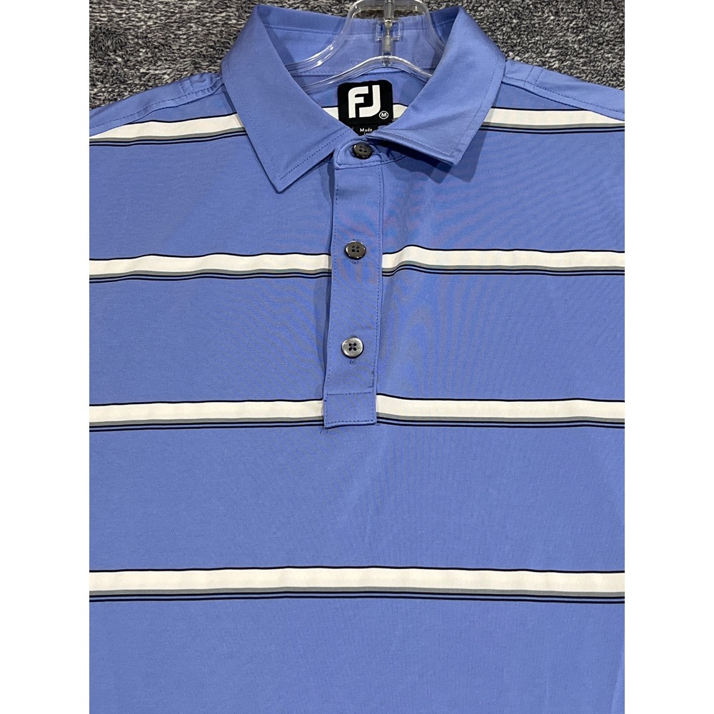 FootJoy Mens Golf Polo Shirt Medium Blue Striped Short Sleeve Performance FJ